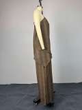 Halterneck Sleeveless Irregular Top Wide Leg Pants Suit GCNE-73620