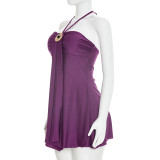 Sexy Halterneck Solid Color Mini Dress GSZM-D26DS020