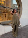 Halterneck Sleeveless Irregular Top Wide Leg Pants Suit GCNE-73620