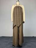Halterneck Sleeveless Irregular Top Wide Leg Pants Suit GCNE-73620