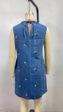 Casual Floral Loose Denim Sleeveless Mini Dress GYAN-89143