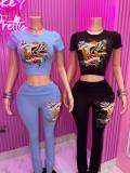 VIP1 Print Short Sleeve Two Piece Pants Set GBGF-2639