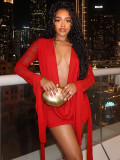 Mesh See Thorugh Deep V Neck Mini Dress CH-26101