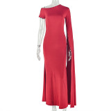 Solid Color Ruched Slash Neck Maxi Dress  GJYO-303986