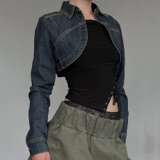 Vintage Cropped Long Sleeve Denim Jacket GQLF-802