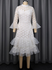Lace See Through Tulle Midi Dress GKEN-ADR051167