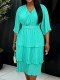 Plus Size Belt Press Pleated Cake Midi Dress GKEN-AM040936
