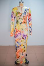 Long Sleeve Print Maxi Dress GANY-LB2469