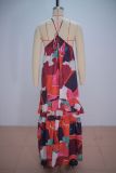 Ruffles Sling Print Patchwork Maxi Dress GANY-LB2787