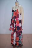 Ruffles Sling Print Patchwork Maxi Dress GANY-LB2787