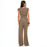 Stripe Print Cardigan Two Piece Pants Set GSBW-J26ST078