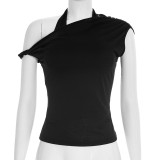 Solid Color Slash Shoulder Haterneck Tops GSBW-J26TP069