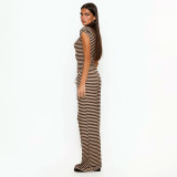 Stripe Print Cardigan Two Piece Pants Set GSBW-J26ST078