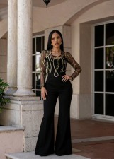 Mesh Embroidery See Through Wide Leg Jumpsuit LA-6005