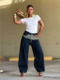Plus Size Button-front Color Block Patchwork Jeans GYLN-4697