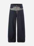 Plus Size Button-front Color Block Patchwork Jeans GYLN-4697