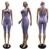 Polka Dots Print Halterneck Backless Romper(With Headscarf) CM-60322