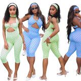 Polka Dots Print Halterneck Backless Romper(With Headscarf) CM-60322