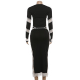 Lace Patchwork Long Sleeve Maxi Dress GZJQ-K6D00457A