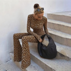 Leopard Print Long Sleeve Backless Jumpsuit GZJQ-K6Q01512A