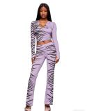 Animal Print Hoodie Color Block Two Piece Pants Set  YWXS-K26L2182