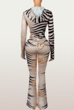 Animal Print Hoodie Color Block Two Piece Pants Set  YWXS-K26L2182