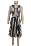 Stripe Print Sleeveless Midi Dress XHXF-481