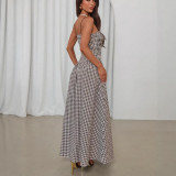 Retro Plaid Print Sling Maxi Dress GPBY-DR8189