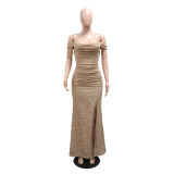 Sexy Off Shoulder Sling Split Maxi Dress CYA-902271