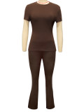 Solid Color Short Sleeve Two Piece Pants Set SH-391481