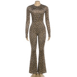 Leopard Print Long Sleeve Backless Jumpsuit GYME-K6Q01512A
