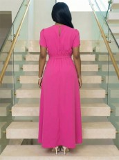 Short Sleeve Solid Color Belt Maxi Dress GYLY-11143