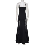 Lace Patchwork See Through Sling Maxi Dress GPKJ-MR46536
