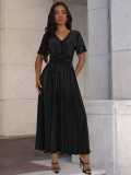 Short Sleeve V Neck Maxi Dress MIL-L322