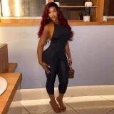 Halterneck Solid Color Backless Seventh Jumpsuit MXBF-J26JP050