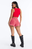 Rivet-Embellished Waist Chain Denim Short LA-6010