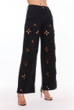 Embroidered Beaded Hollow Out Straight Jeans OD-8770