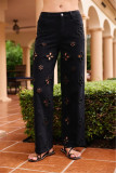Embroidered Beaded Hollow Out Straight Jeans OD-8770