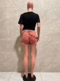 Rivet-Embellished Waist Chain Denim Short LA-6010