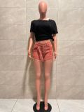 Rivet-Embellished Waist Chain Denim Short LA-6010