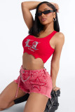 Rivet-Embellished Waist Chain Denim Short LA-6010
