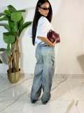 Plus Size Tie Print Straight Jeans GYLN-2364