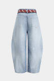 Plus Size Tie Print Straight Jeans GYLN-2364
