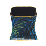 Floral-print Color Blocked Mesh Tube Top GPKJ-MR48309