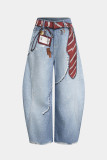 Plus Size Tie Print Straight Jeans GYLN-2364