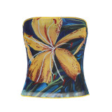 Floral-print Color Blocked Mesh Tube Top GPKJ-MR48309