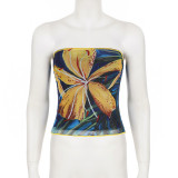 Floral-print Color Blocked Mesh Tube Top GPKJ-MR48309