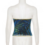 Floral-print Color Blocked Mesh Tube Top GPKJ-MR48309