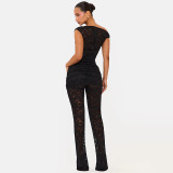 Solid See Through Lace Two Piece Pants Set GDSF-J26ST060