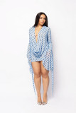 Polka Dot Print Deep V Neck Mini Dress QXLB-10165